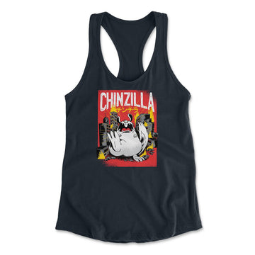 Chinzilla Monster Womens Racerback Tank in Midnight Navy color